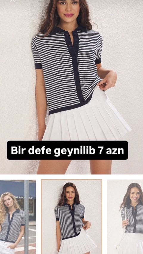 Zolaqlı qısaqol triko polo köynək - Rəng: tünd lacivərt-ağ - Naqış — Bakı