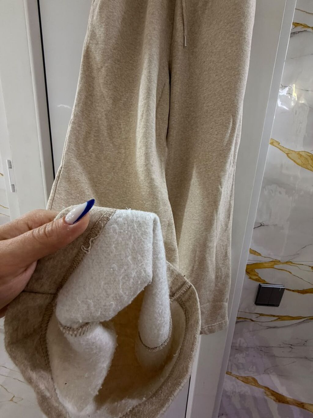 Bej rəngli uwagcun trikotaj şalvar - Model: geniş kəsimli, düz balaq — Uşaq geyimi, Bakı (3)