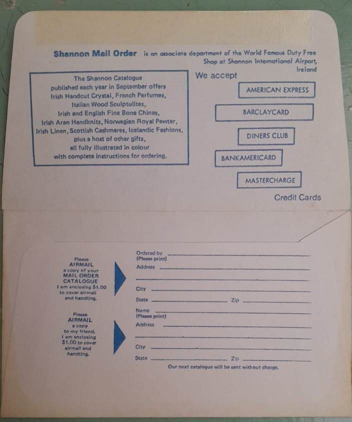 Конверт "Shannon Mail Order Shannon Free Airport İreland" — Kolleksiyalar, Bakı (3)
