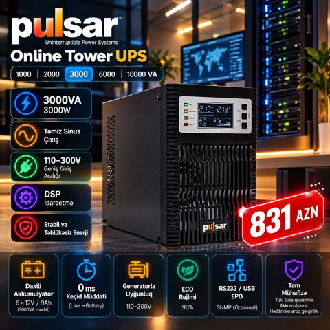 Pulsar 3000VA / 3000W Online UPS – 6×9Ah — Bakı