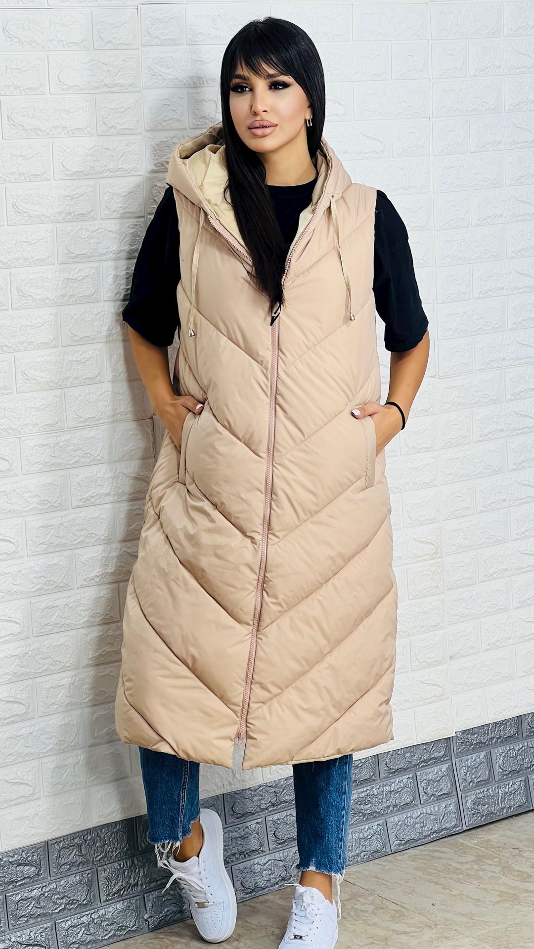 Qadınlar üçün uzun jilet 1437-71505, bej, polyester, ölçü XL — Mallar, Bakı