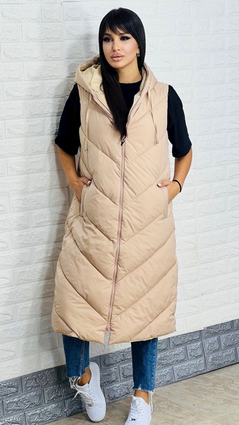 Qadınlar üçün uzun jilet 1437-71505, bej, polyester, ölçü XL — Bakı