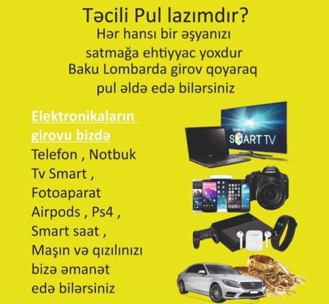 Lombard xidmətləri — 5 001 ₼ · Bakı · Digər Lombard xidmətləri — Bakı