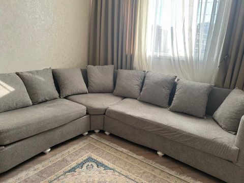 Künc divanı – L formalı, çoxoturacaqlı model - Rəng: neytral boz — Bakı