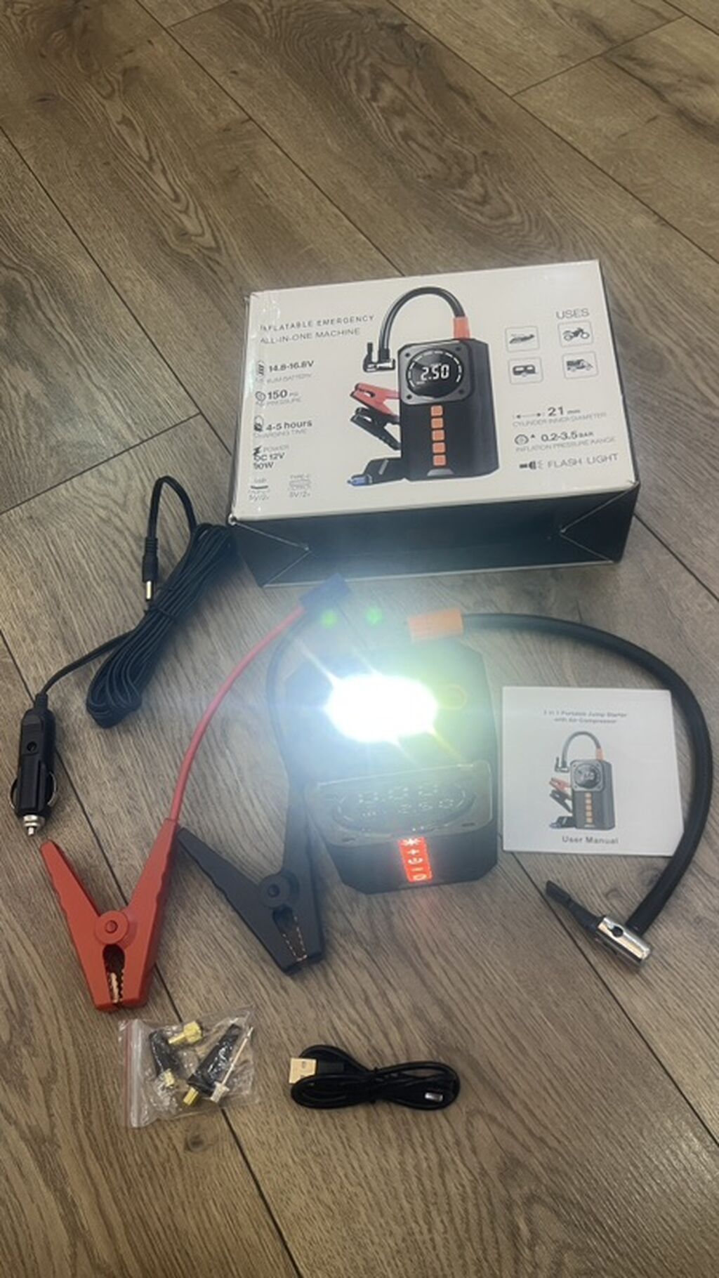 2‑si 1‑də Portativ Jump Starter + Hava Kompressoru Xüsusiyyətlər — Avtomobil aləti, Bakı (3)