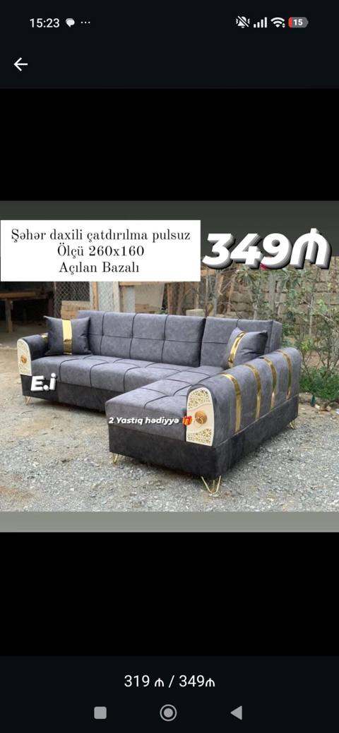 Künc divan – açılan bazalı model - Ölçü: 260 x 160 sm - Rəng: tünd boz — Баку
