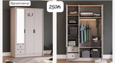 Üç qapılı geyim dolabı – güzgülü model Ölçü: 200×120×47 sm Qiymət — Mehdiabad