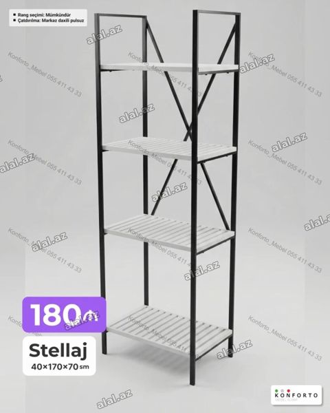 Stellaj – 40×170×70 sm - 5 mərtəbəli metal karkaslı rəf sistemi — Bakı