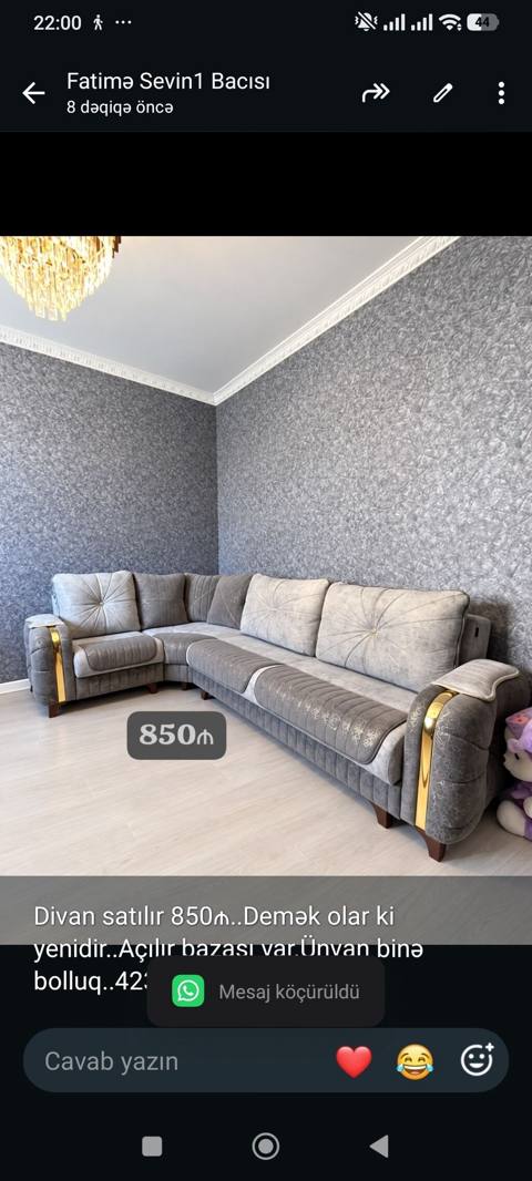 Divan satılır 850₼. Demək olar ki yenidir. Açılır bazası var.Ünvan — 850 ₼ · Баку · Divanlər Divan satılır 850₼. Demək olar ki yenidir. Açılır bazası var.Ünvan — Баку