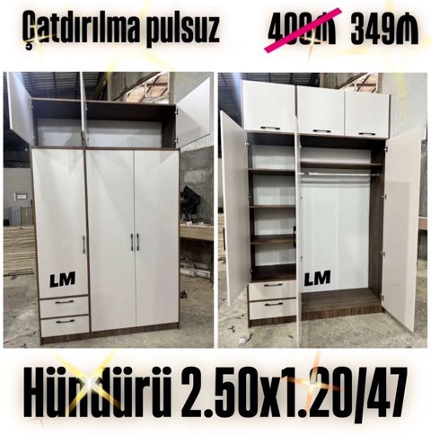 Üç qapılı paltar dolabı - Ölçülər: hündürlük 2.50 m, eni 1.20 m — Bakı