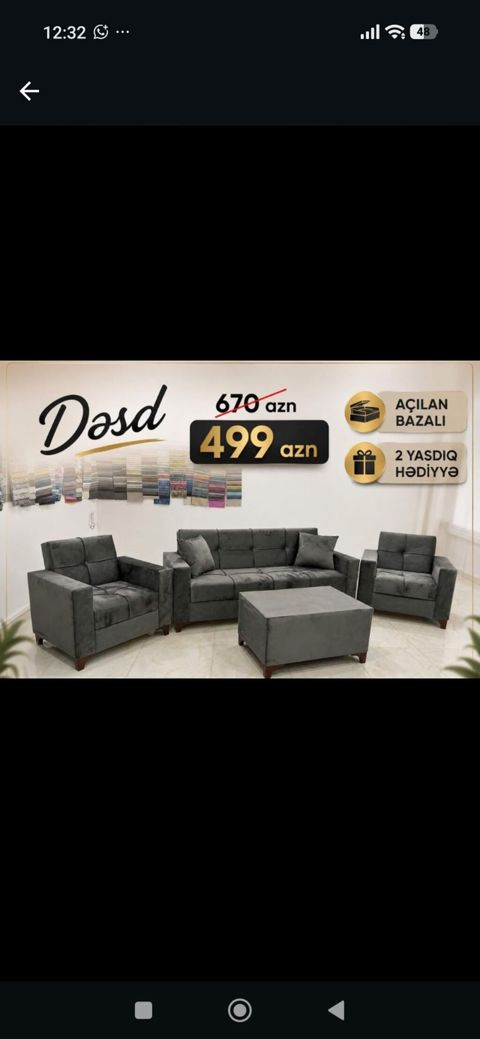 Dəst – açılan bazalı yumşaq mebel komplekti Tərkibi: - 1 ədəd 3 — Bakı