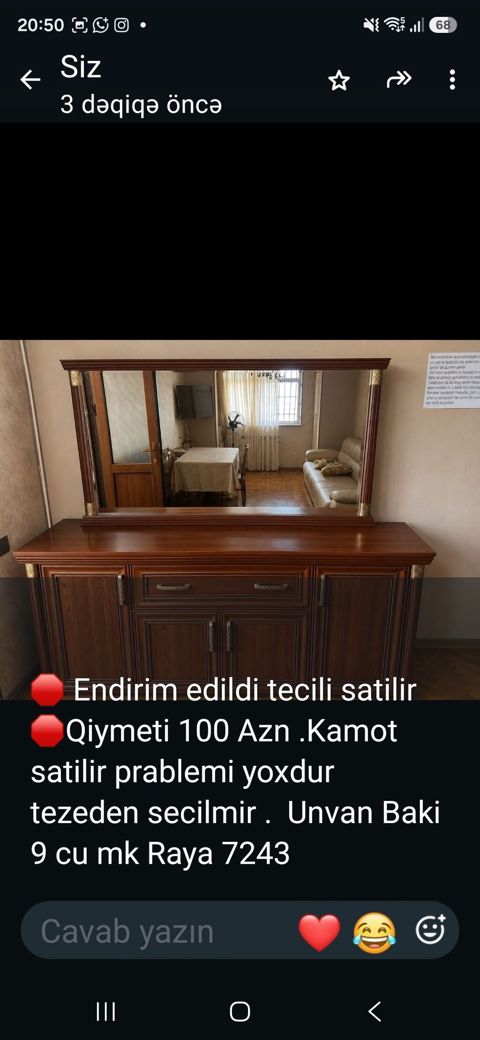 Taxta komod və iri güzgü dəsti - Klasik dizayn: tünd qəhvəyi rəng — Sumqayıt