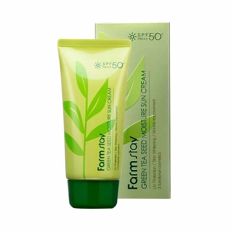 Üz üçün günəşdən qorunma vasitəsi FarmStay Green Tea Seed Moisture Sun Cream SPF50+ PA 70 q — Mallar, Bakı
