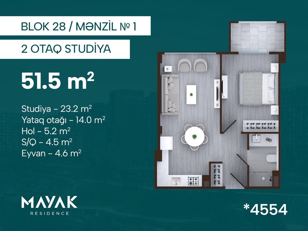 Satılır 2 otaqlı yeni tikili 51.5 m² — Mənzil, Bakı (2)