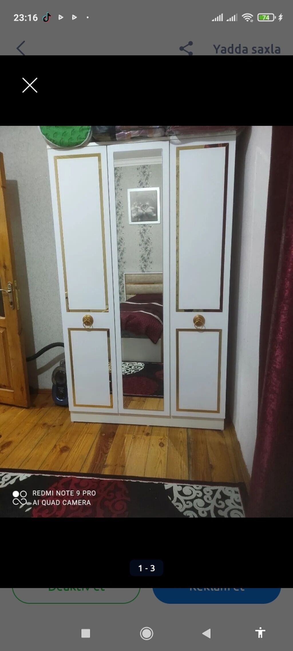 Ağ-qızılı detallarla klassik üslubda yataq dəsti. Komplekt: - Tək — Yataq otağı mobilya dəstləri, Bakı (3)