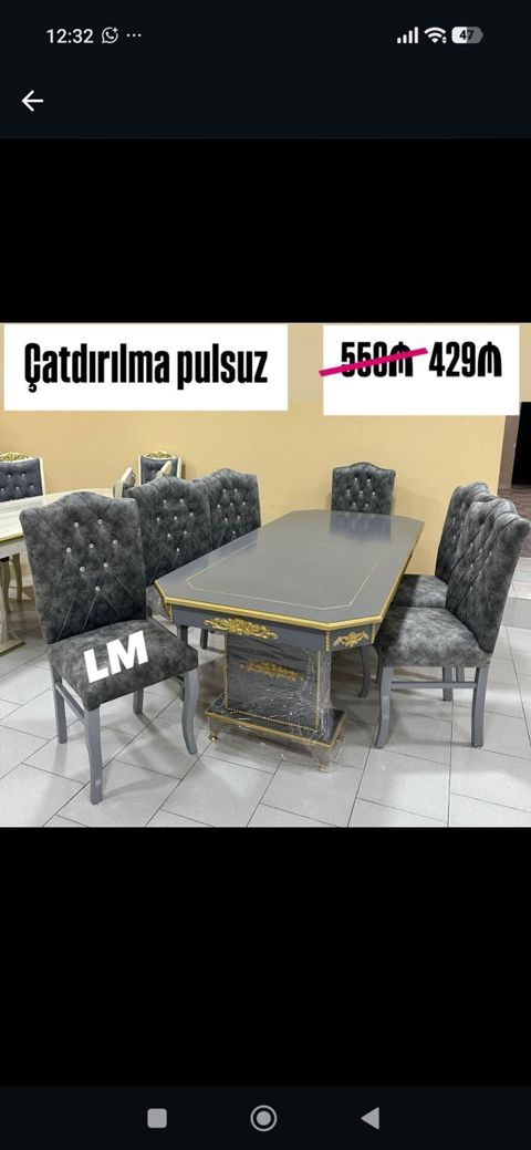 Boz-qızılı dizaynda yemək otağı dəsti - Komplekt: 1 ədəd düzbucaqlı — Bakı