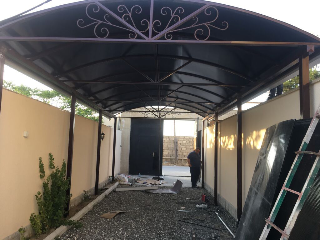 Dəmir konstruksiyalı naves və giriş üstü tentlər - Material: qalın — Dam örtükləri, Bakı (7)