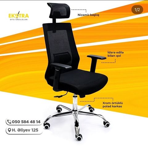 Yeni, Təkərli, Qolları tənzimlənir, Parça — 250 ₼ · Bakı · Ofis mebeli Yeni, Təkərli, Qolları tənzimlənir, Parça — Bakı