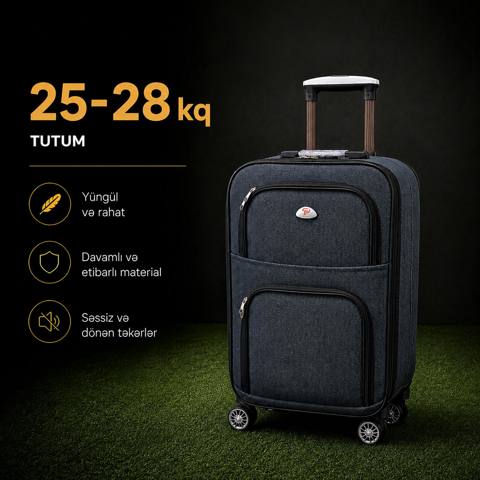 Çamadan 4 təkərli, tünd boz, parça, ölçü 2XL — Çemodanlar