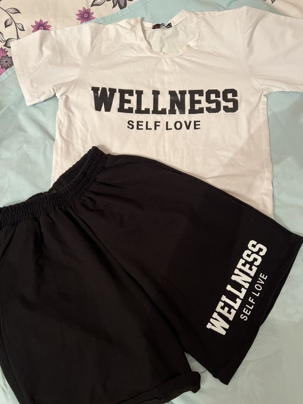 Unisex şort və köynək dəsti – “Wellness / Self Love” yazılı - Dəst: 1 — İdman geyimi, Bakı (2)