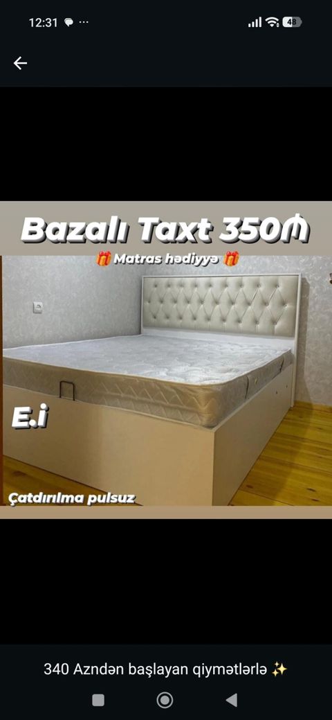 Bazalı taxt – zərif kapitone başlıqla, geniş iç saxlama bölməsi olan — Bakı