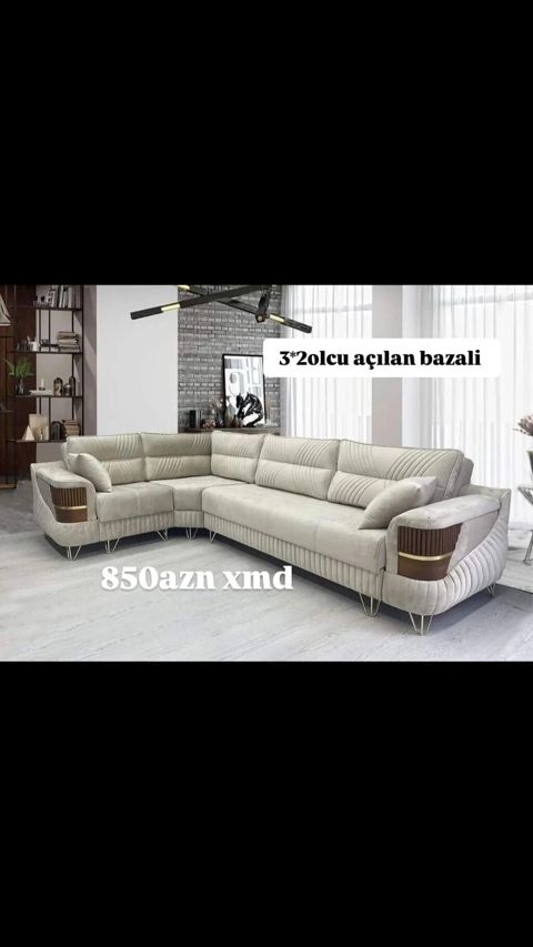 3×20 ölçüdə açılan-bazalı künc divan - L formalı, geniş oturacaqlı — Bakı