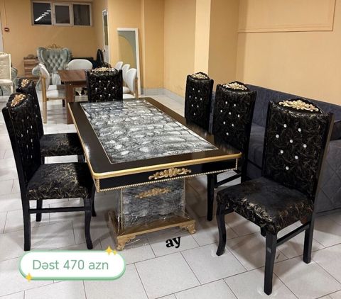 Klassik üslubda yemək otağı dəsti - Tərkib: 1 böyük masa + 6 stul — Bakı