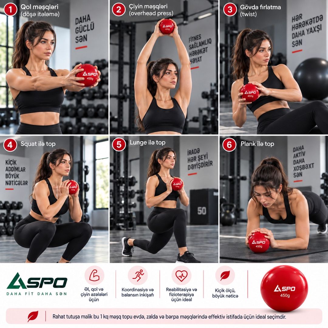 Fitnes topu Aspo, 7 sm, qırmızı, 450 q — Mallar, Bakı (2)