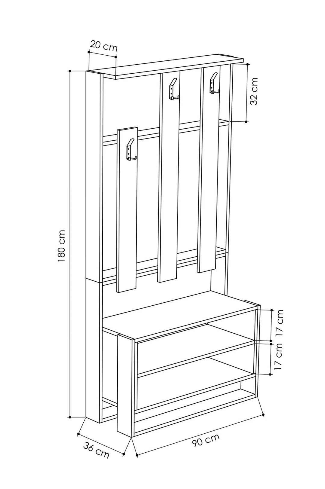 Rəfli asılqan Elegant Wood ZARR407, laminat, ağ/bej, 90x180x36 sm — Mallar, Bakı (3)