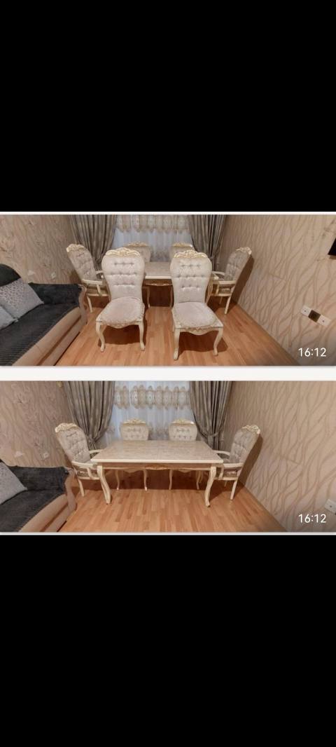 Qonaq otağı üçün, İşlənmiş, Dördbucaq masa, 6 stul — NL yeni mebeller alemi — Mebel