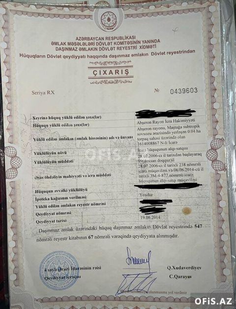Torpaq Satılır Sabunçu r., Ramana q., 4 sot — Bakı