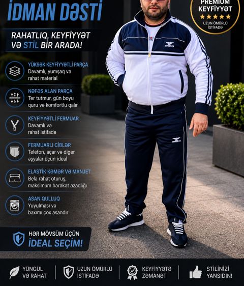 Kişi idman kostyumu No brand, Ağ/Tünd göy, Poliester/Parça, 2XL, Payız-Qış/Yaz — Bakı