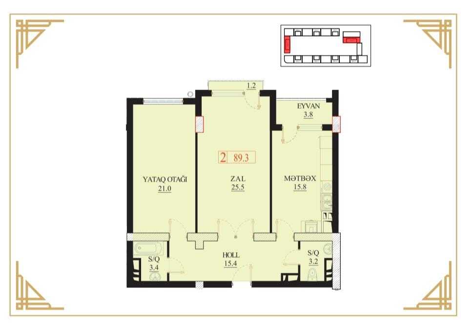 Satılır 3 otaqlı yeni tikili 89.3 m² — Mənzil, Bakı (3)
