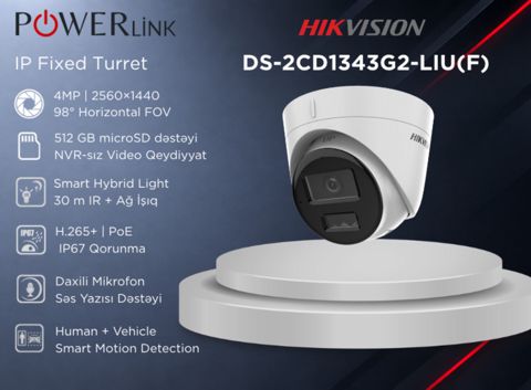 4MP Smart Hybrid Light IP təhlükəsizlik kamerası Hikvision DS-2CD1343G2-LIUF 2.8mm — Powerlink Azərbaycan