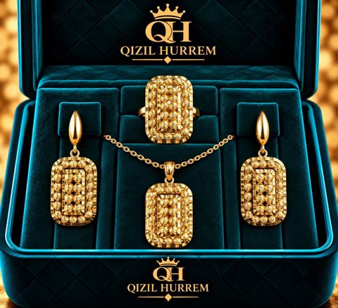 Zinət dəsti kulonlu zəncir, sırğa və üzük Qızıl Hurrem HG278, qızıl 585 əyar — Bakı