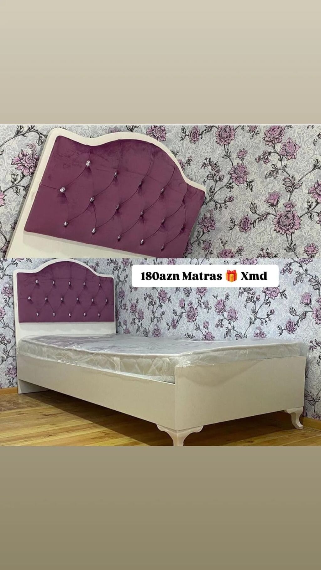 Tək nəfərlik çarpayı – yumşaq başlıqla - Başlıq: bənövşəyi rəngdə — Yataqlar, Bakı