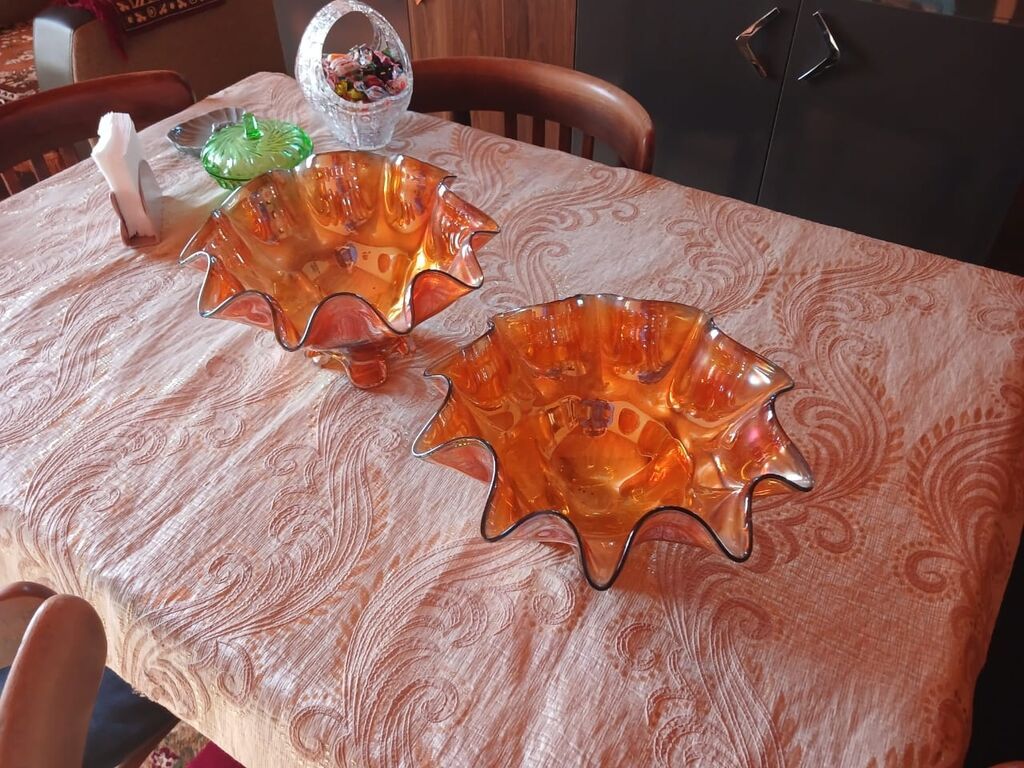 İki ədəd dekorativ şüşə meyvə/salfa qabı dəsti. - Material: qalın — Süfrə qabı, Digah (2)