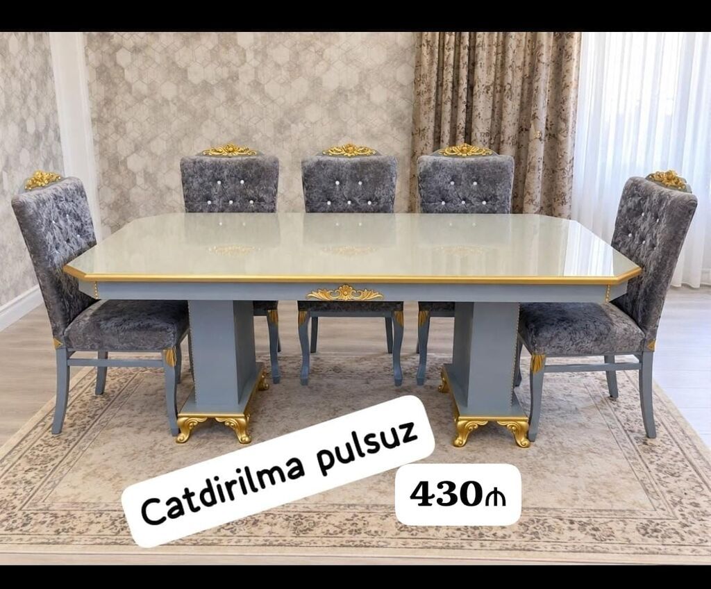 Qonaq otağı üçün, İşlənmiş, Kvadrat masa, 6 stul — Masalar və stullar, Bakı