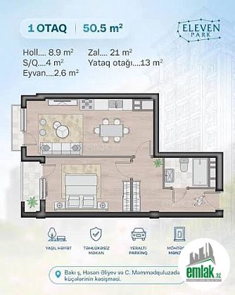 Satılır 2 otaqlı 51 m² yeni tikili 8 Noyabr m — Mənzil (4)
