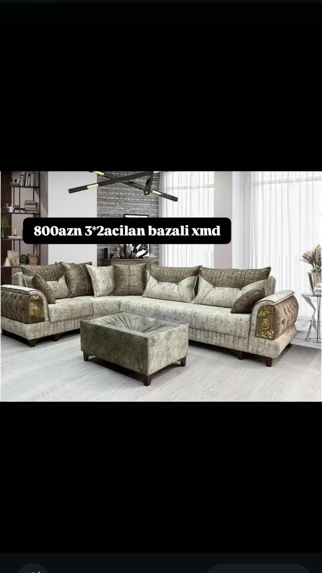 Künc divan dəsti – 3×2 açılan, bazalı (xmd). Qiymət: 800 AZN — Yumşaq mobilya dəstləri, Bakı