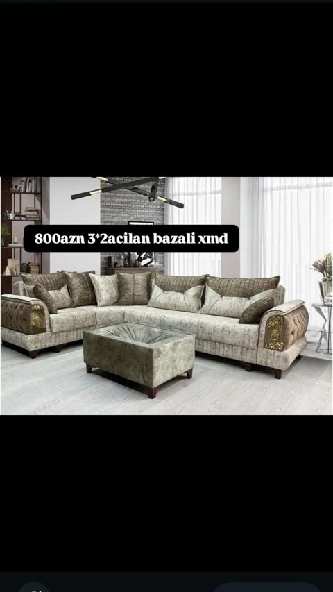 Künc divan dəsti – 3×2 açılan, bazalı (xmd). Qiymət: 800 AZN — Bakı