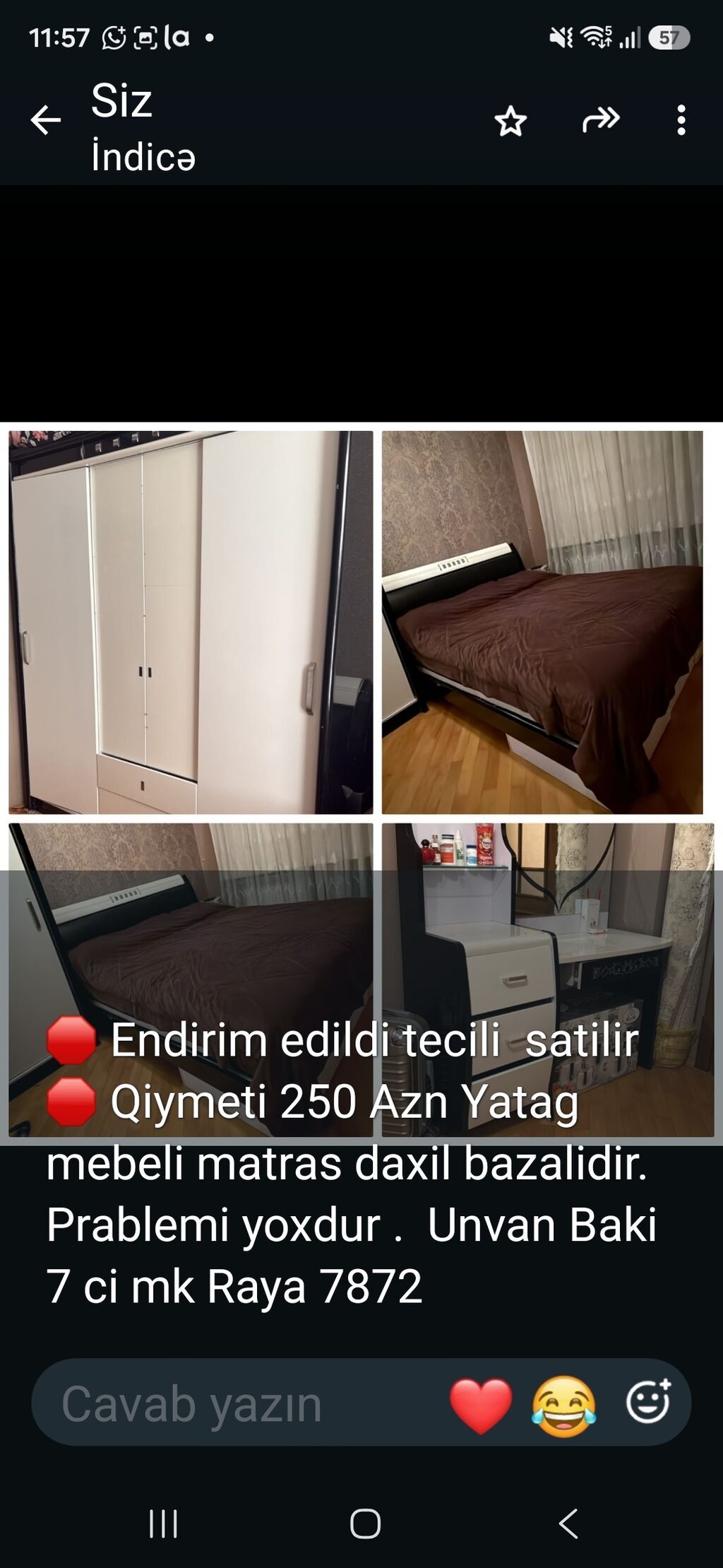 Yataq dəsti – matras daxil, bazalı. Dəst tərkibi: - Geniş 3 qapılı — Yataq otağı mobilya dəstləri, Sumqayıt