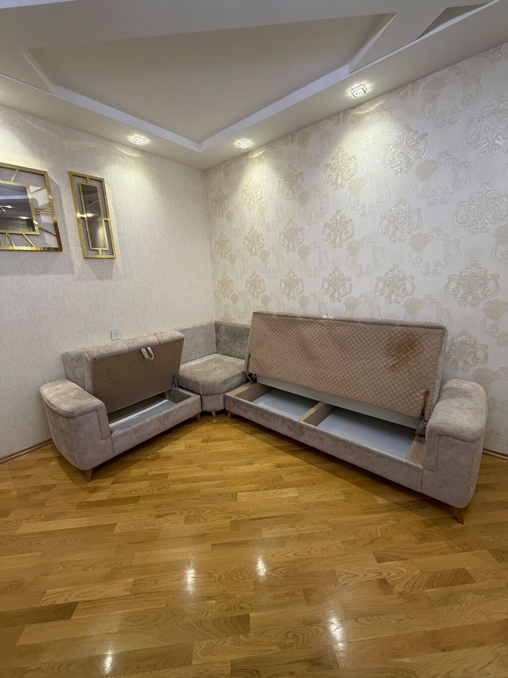 Künc divan, İşlənmiş, Açılan, Bazalı, Vеlur parça — Divanlər, Bakı (4)