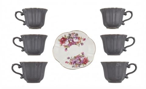 Çay dəsti, 12 parça, Keramika, Boz, 100 ml — Bakı
