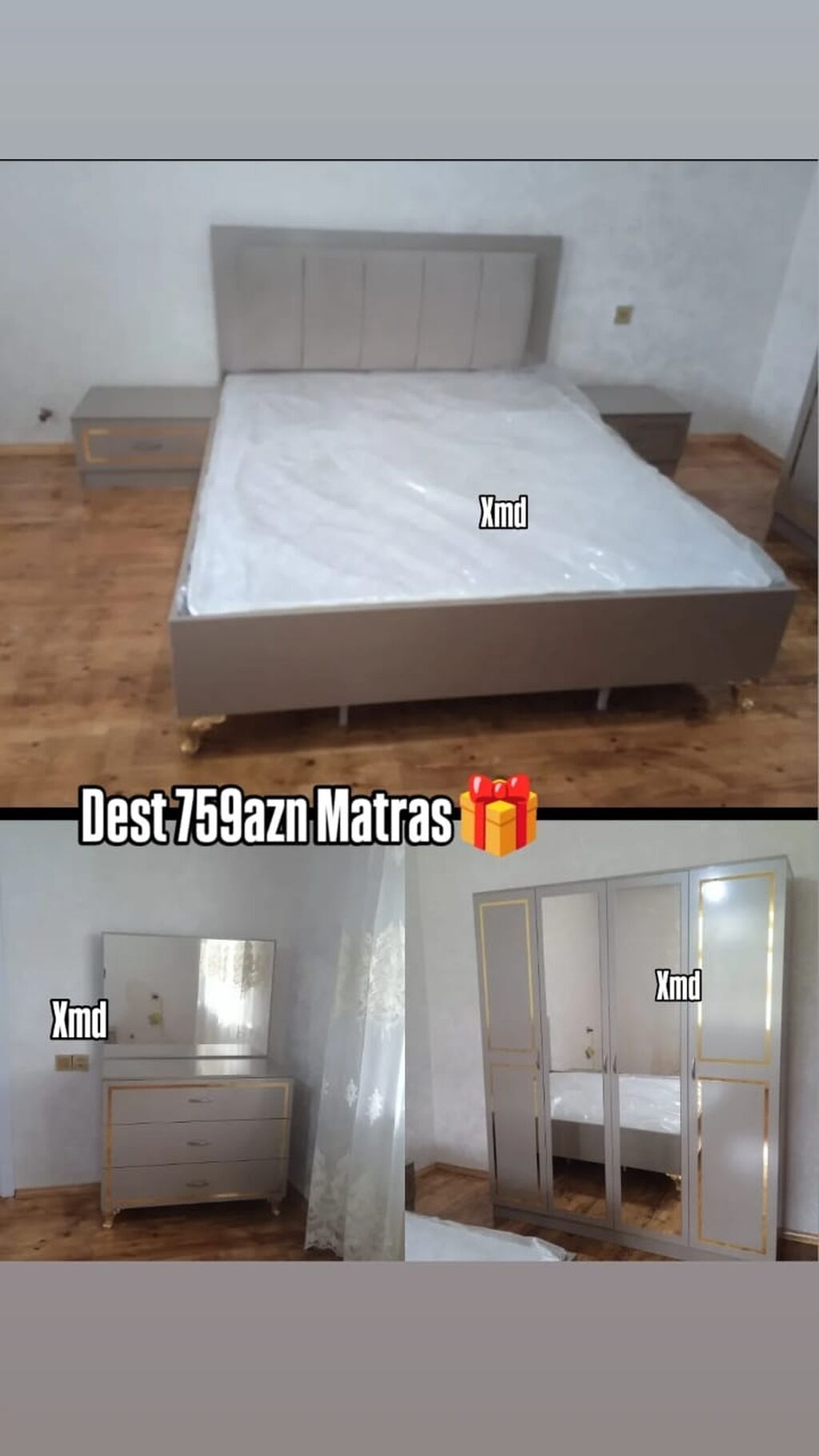 Yataq otağı dəsti – “Xmd” dizayn Komplektin tərkibi: - Yumşaq — Yataq otağı mobilya dəstləri, Bakı