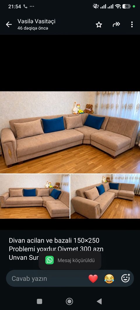 Divan acilan ve bazali 150×250 Problemi yoxdur.Qiymet 300 azn Unvan — Bakı