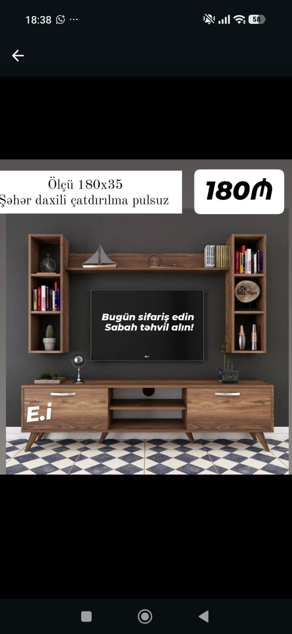TV stendi və divar rəfi dəsti - Ölçü: 180 x 35 sm (şəkildə qeyd — Televizor altlıqları və standlar, Bakı