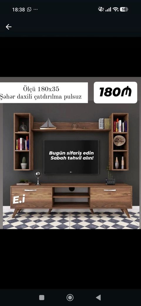 TV stendi və divar rəfi dəsti - Ölçü: 180 x 35 sm (şəkildə qeyd — Bakı