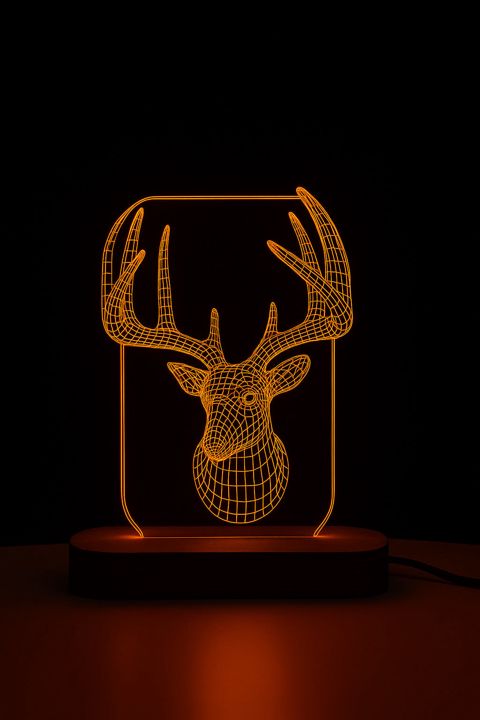 Yerüstü və masaüstü çıraq 3D Akril Lampa, narıncı, 15x20 sm, maral buynuzlu - lightdekor430 — Bakı