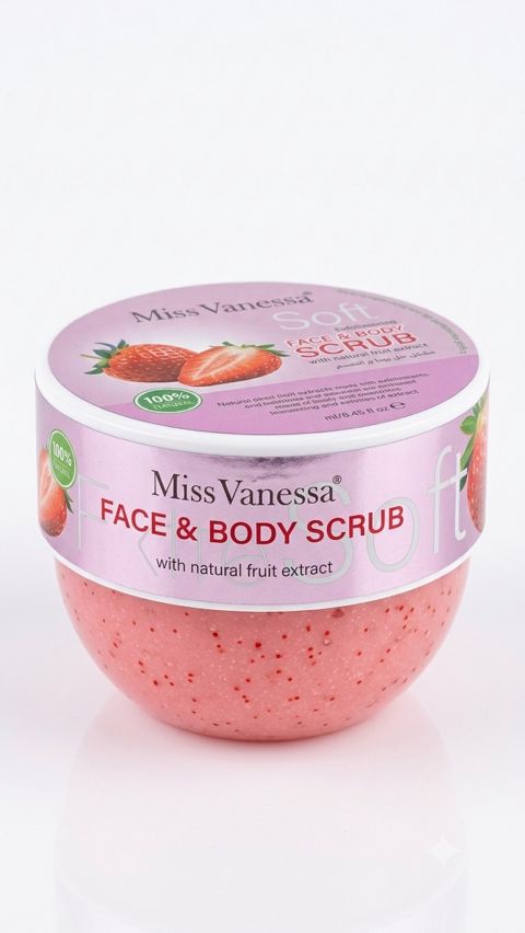Skrab bədən və üz üçün Miss Vanessa with Natural Fruit Extract çiyələk ilə, 250 ml — Bakı